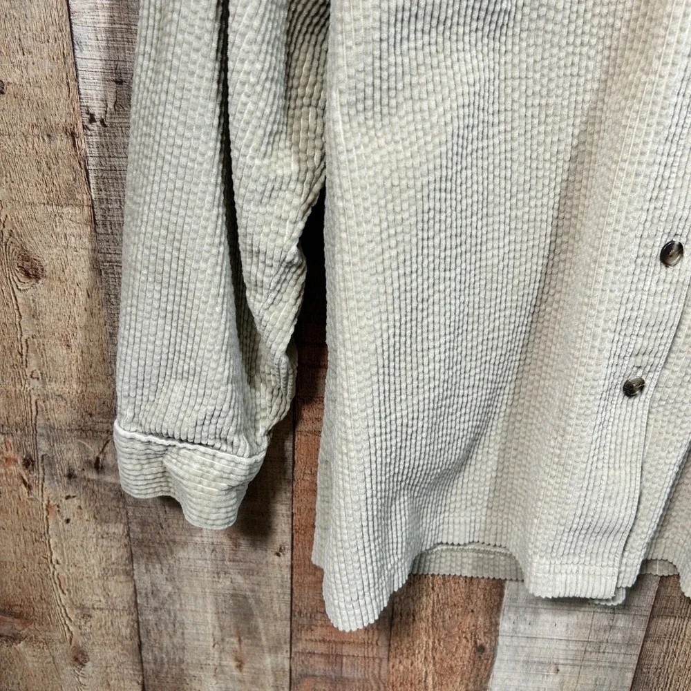 LL Bean Comfort Corduroy Big Shirt Beige Button Down Large Coastal Grandmother L